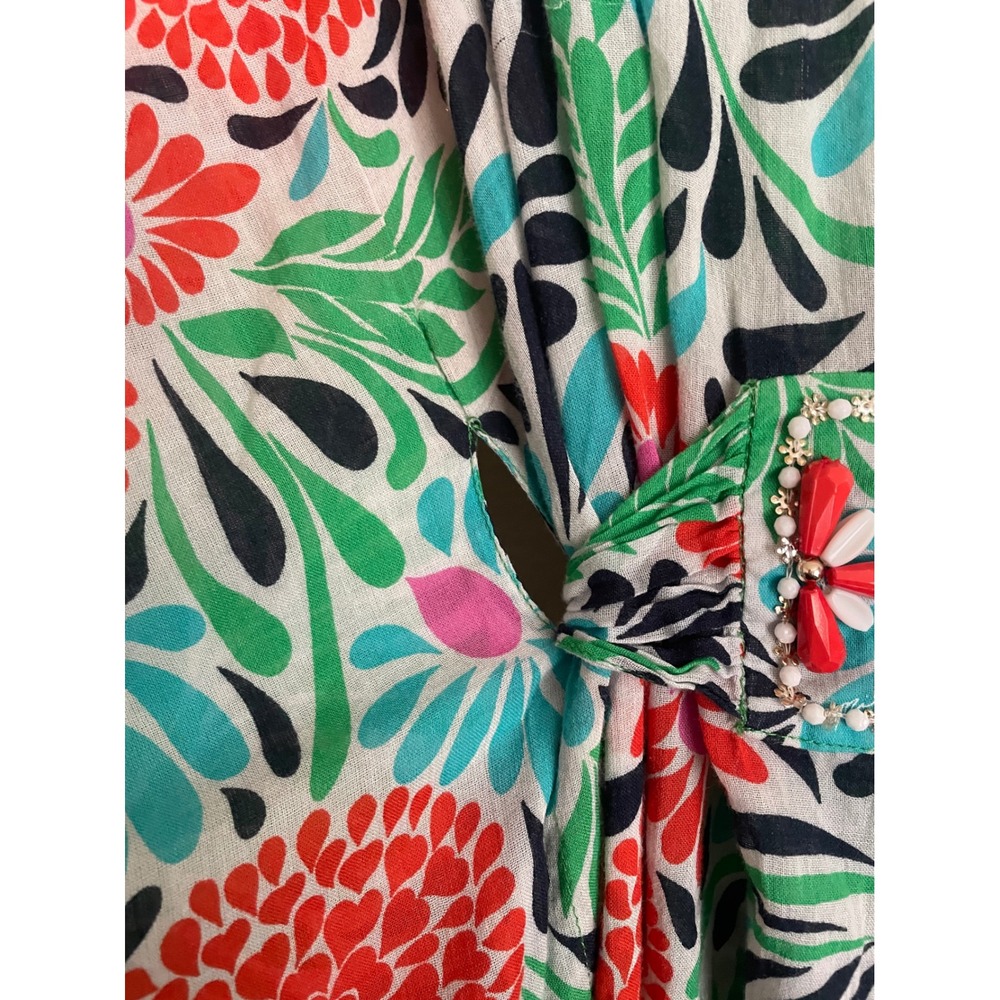 Milly New York Floral Kaftan Midi Dress Beaded Green P Blue 8 Resortwear Luxury - Picture 6 of 10